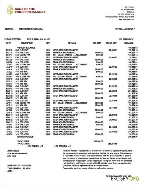 Relevé de compte de la Philippines Bank of the Philippine Islands Modèle Word et PDF